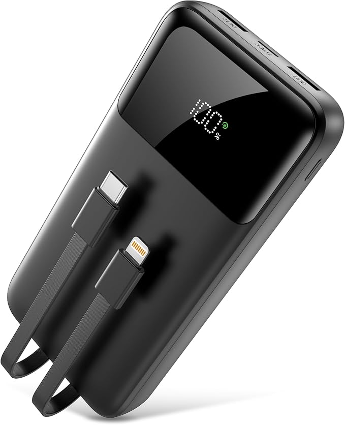 Portable Charger, 40000mAh Power Bank 22.5W Fast Charging, Built-in 2 Output Cable, Type-C Mobile Charger 5 Devices Simultaneously LCD Display for iPhone and Android Phones and Most Electronic Devices