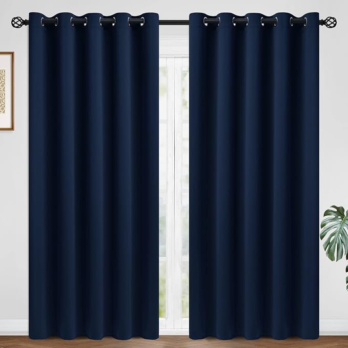 COSVIYA Grommet Blackout Room Darkening Navy Blue Curtains 84 inch Length | by COSVIYA