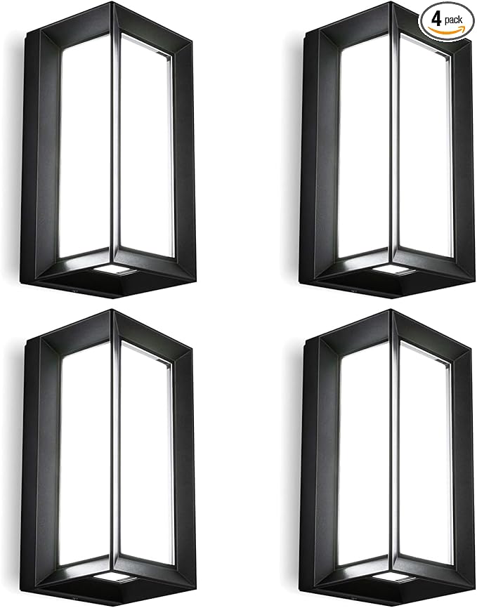 ledmo Exterior Wall Lights LED Beads 1800LM Outdoor Lights Fixtures Wall Mount Matte Black Outdoor Christmas Lighting 6000K Aluminum Shade Modern IP65 Waterproof for House Porch Walkway Coach 4 Pack