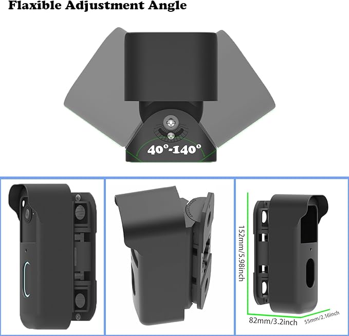 Blink Doorbell Mount, Angle Adjustable Mount for Blink Video Doorbell 2nd Gen (2025 release), Full Protection Mounting Bracket for Blink Doorbell Camera, Wider Viewing Range (Black)