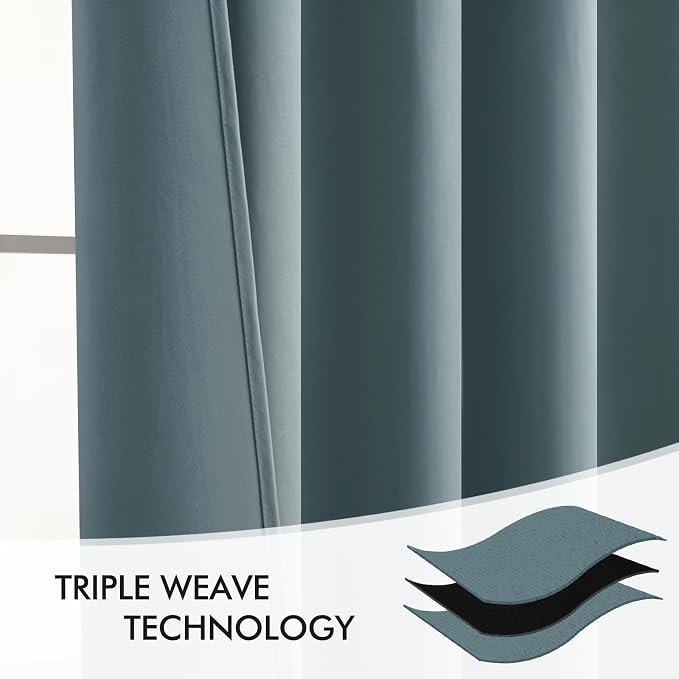 MIULEE Greyish Blue Back Tab Blackout Curtains 52x90 Inch Long 2 Panels Set | - Image 7