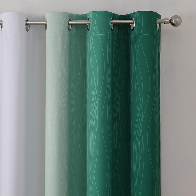 Green and Greyish White Blackout Curtains 52Wx90L 2 Panels | Ombre Curtains - Image 4