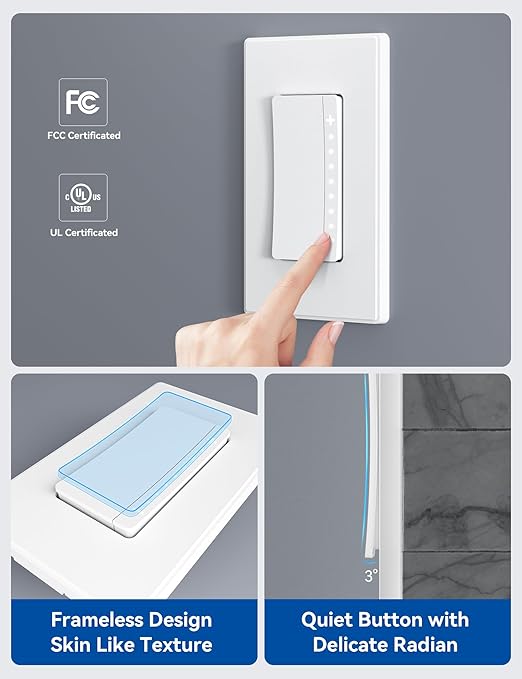 ELEGRP Smart Dimmer Light Switch DPR30, 2.4GHz Wi-Fi Dimmer Switch Compatible with Alexa/Google Assistant, Single Pole/3 Way, Needs Neutral Wire, No Hub Required, UL and FCC Listed, White, 10 Pack