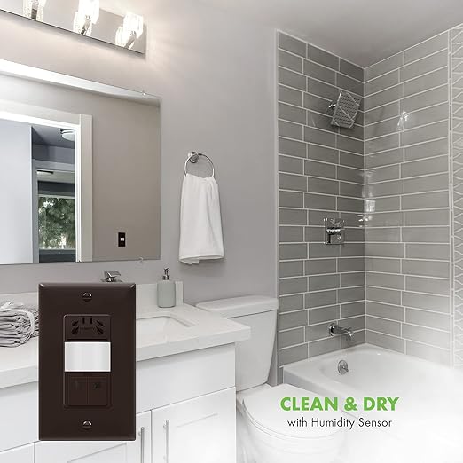 TOPGREENER Humidity Sensor Switch with PIR Lighting Motion Sensor, Neutral Wire Required, Air Moisture Detection for Ventilation Fan, Bathroom Fan Automated Control, UL Listed, TDHOS5-BR, Brown