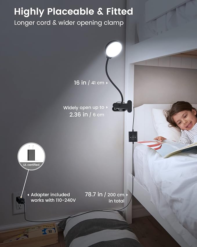Glocusent 5W Clip on Light, 3 Colors & 5 Brightness Reading Light - Image 6