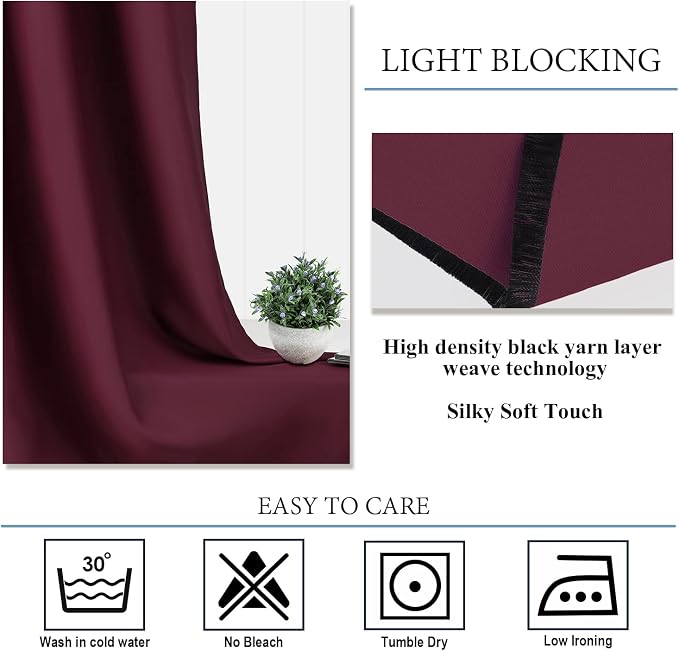 Diraysid Burgundy Red Grommet Blackout Curtains - Image 7