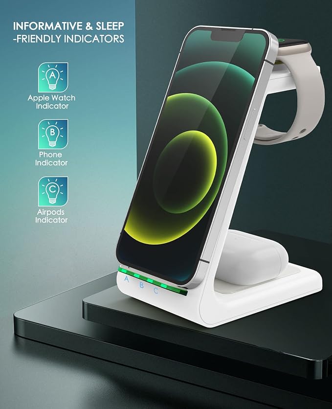3 in 1 Wireless Charging Station, 2026 Upgraded Fast Desk Charger Station for iPhone 17 16 15 14 13 12 Pro Max Plus, Charger Stand for Apple Watch 11 10 9 8 7 6 5 4 3 2 Ultra SE, Airpods 4 3 2 Pro