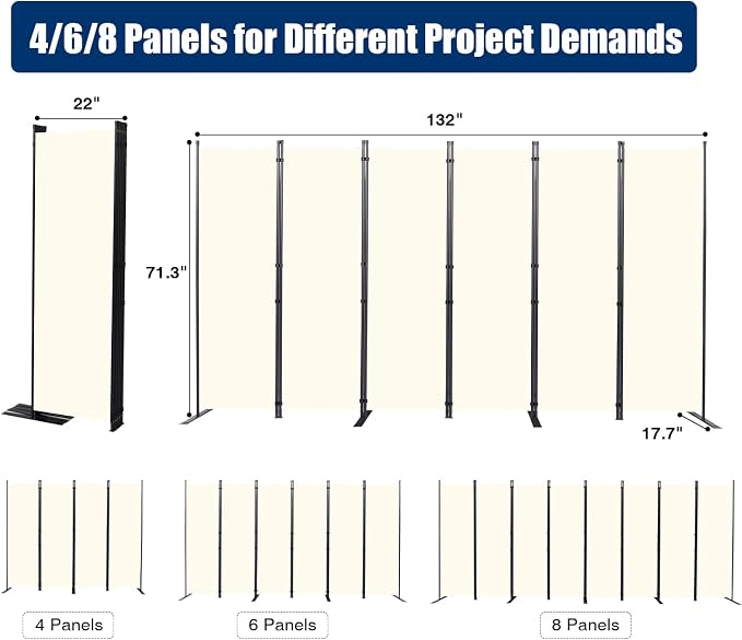 Room Divider 6 Panel-132''Wide, 6FT Room Dividers and Folding Privacy Screen | - Image 6