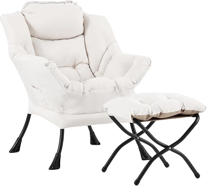 Lazy Chair with Ottoman, Comfy Accent Reading Chair, Removable Cover, with by LITA