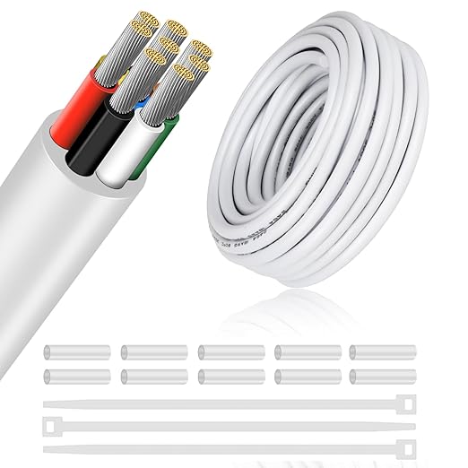 18 Gauge 8 Conductor Electrical Wire, 49.2FT Low Voltage 18/8 Tinned Copper Stranded 8 Wire Cable, 18 AWG White Flexible Extension Power Cord for Sprinkler, Thermostat, Speaker, Irrigation, Automotive