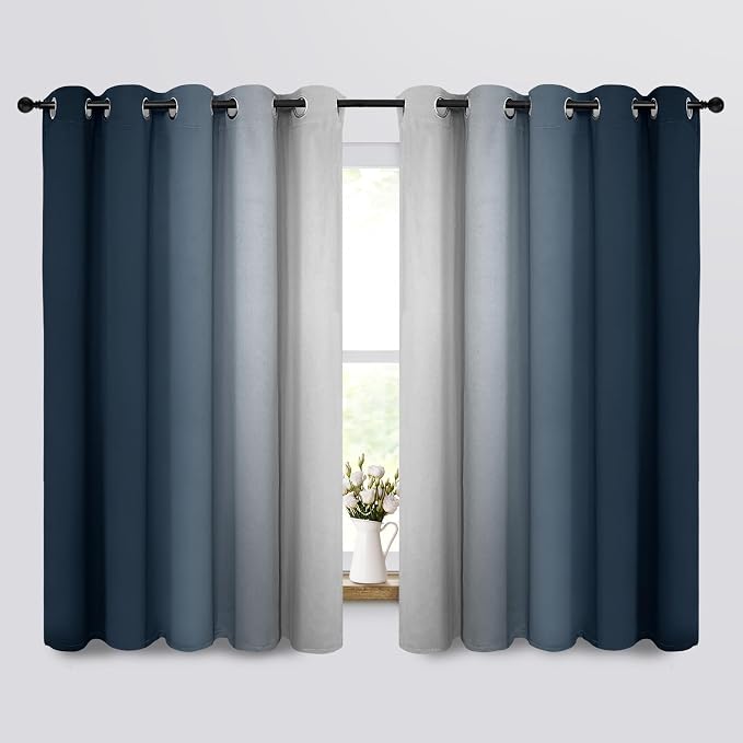 COSVIYA Grommet Room Darkening Ombre Navy Blue Curtains W70xL63 inch | Navy and by COSVIYA