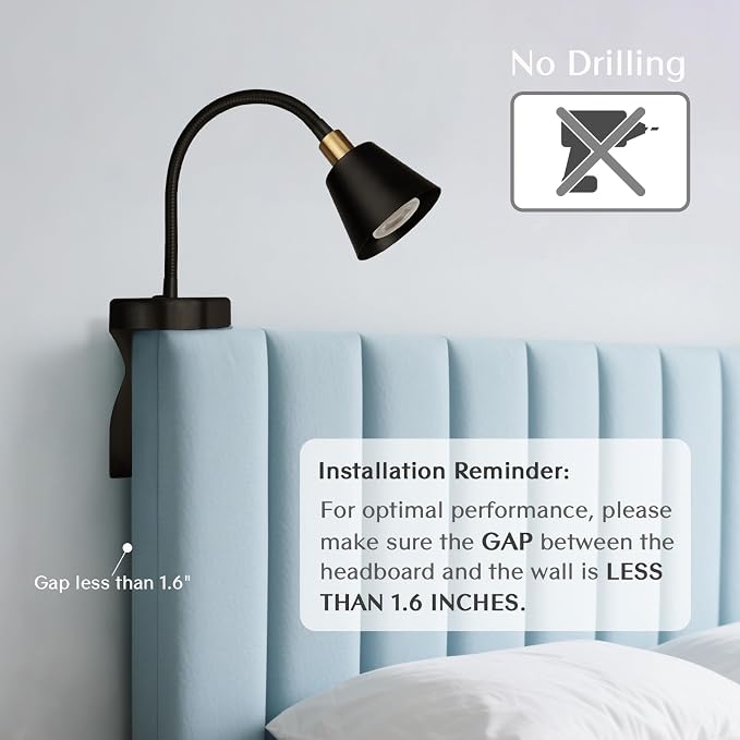 Patented Innovative Design Headboard Reading Light. No Drilling Golden Book - Image 3