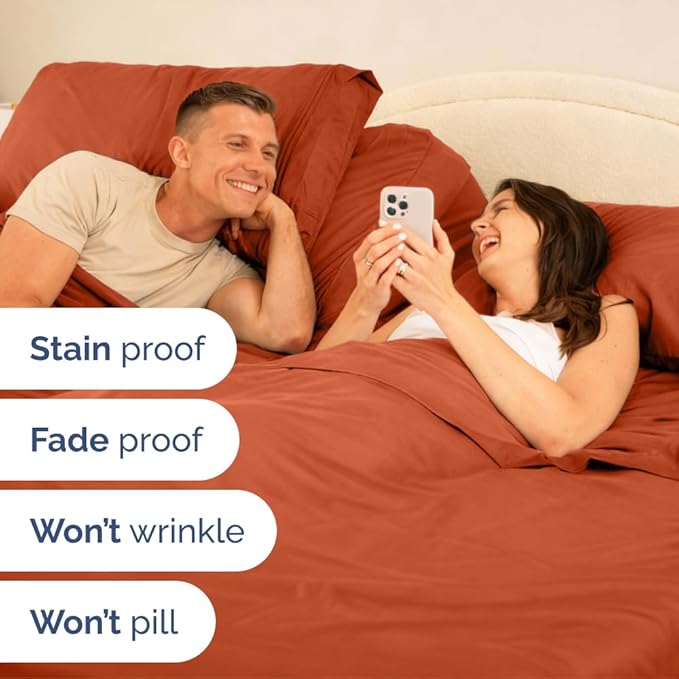Full XL Bed Sheet Set - 4 Piece Extra Long Extended Full XL Sheets - Soft, Breathable & Cooling - Fits 8" to 16" Mattress w/ Deep Pockets - 54" x 80" - Easy-Fit, Wrinkle & Fade Resistant - Terracotta