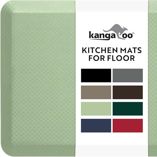 KANGAROO Thick Ergonomic Anti Fatigue Mats for Kitchen Floor, 70x24 Runner, Cushioned Standing Office Desk Mat, Waterproof Scratch Resistant Top, Supportive All Day Comfort Padded Foam Rug, Dark Green