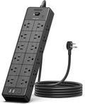 24 Widely Outlets 5 Ft Extension Cord NTONPOWER 15A/1875W Power Strips,Black Extension Cord 25FT with 4 USB Ports(2 USB C), Wall Mount Holes for Home, Office