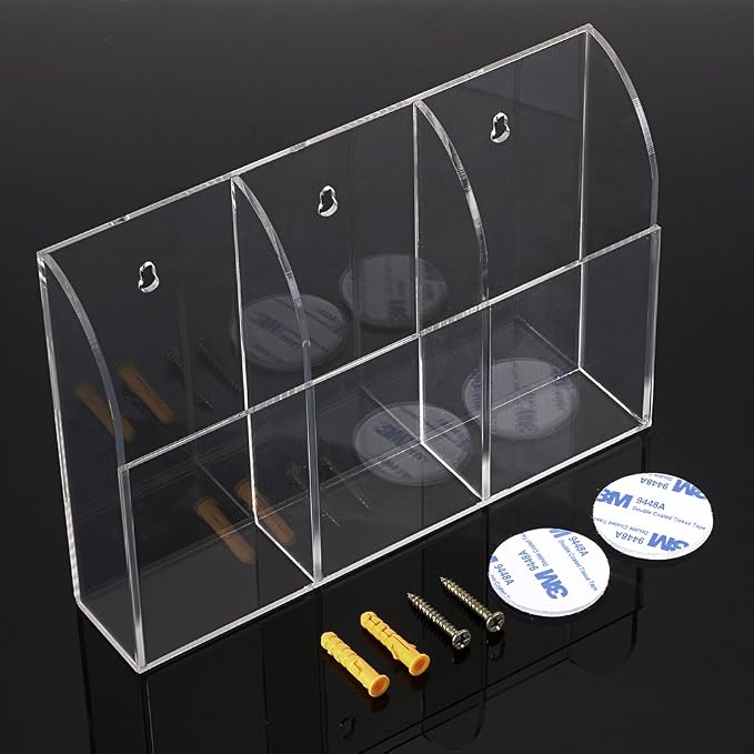 Hipiwe Wall Mount Remote Control Holder Acrylic Media Organizer, 3 Slots | - Image 2