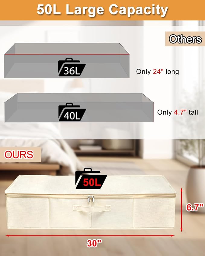 punemi 6 inch Tall Sturdy Under Bed Storage Box, 50L Large Capacity - Image 2