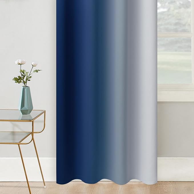 COSVIYA Grommet Room Darkening Ombre Royal Blue Curtains W52xL84 inch | - Image 7