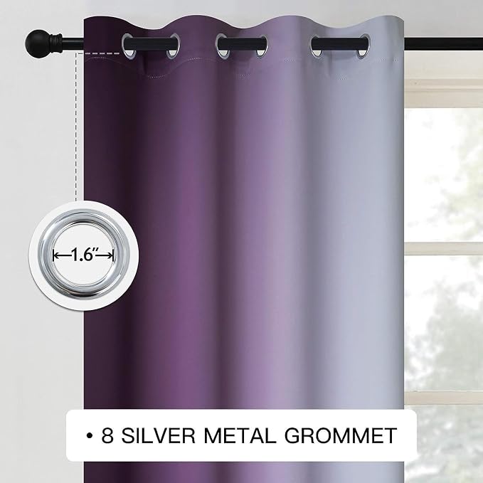 COSVIYA Grommet Room Darkening Ombre Purple Curtains W52xL90 inch | Purple and - Image 3