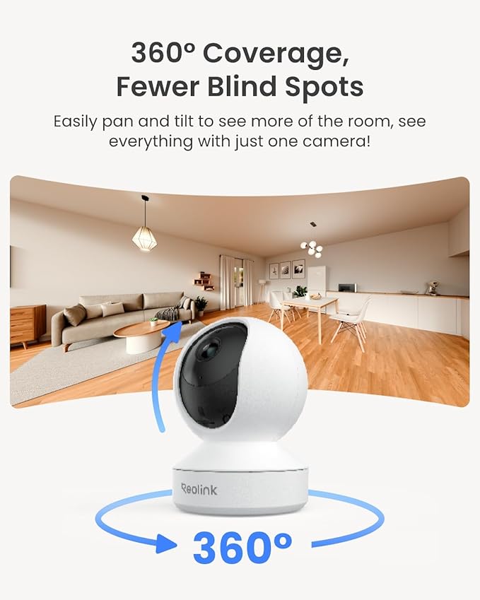 REOLINK 4MP Indoor Security Camera E1, Plug-in 2.4G Wireless WiFi 6 for Baby/Pet Monitor with Phone app, 360 Degree Dog Camera with Person/Pet Detection, Night Vision, 2-Way Talk, Local Storage