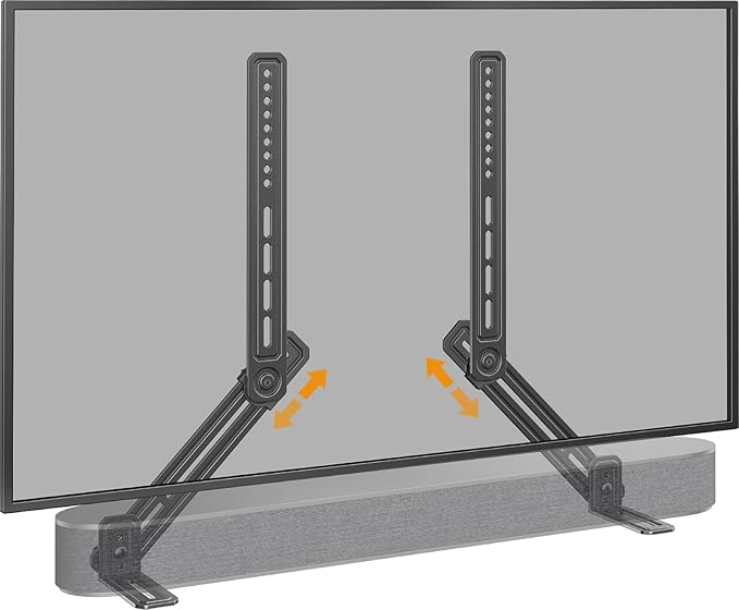 Perlegear Soundbar Mount with Adjustable Height, Sound bar Mount up to 15 lbs, Soundbar Mount Under TV or Above TV, Soundbar tv Mount Bracket with Detachable Long Extension Plates PGSM04B