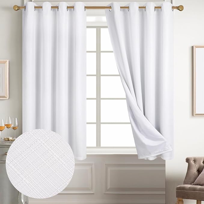 Diraysid 100% Blackout Curtains White Linen Curtains - Image 2