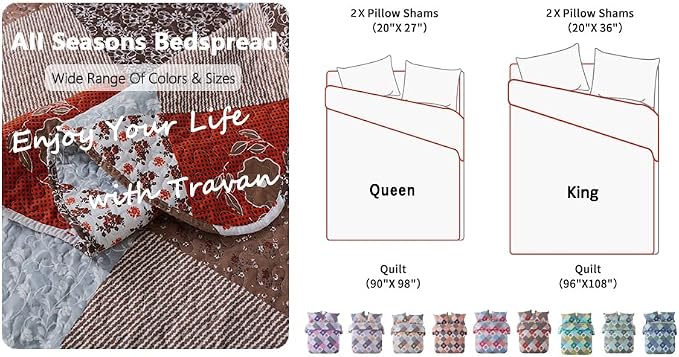 Floral Printed Quilt Sets 3-Piece Super Soft Lightweight Queen Size Bedspread - Image 7