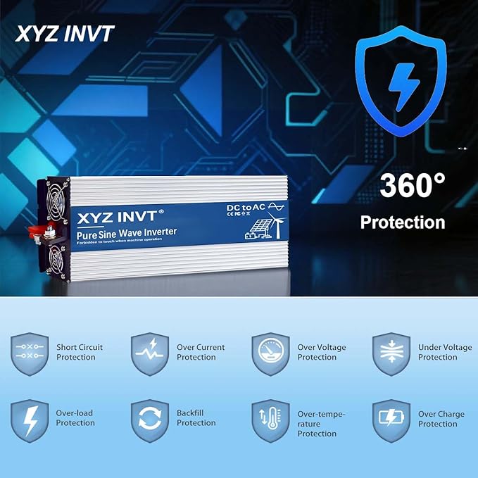 XYZ INVT 2500W Pure Sine Wave Inverter 24V to 120V AC, 5000W Peak Power, Power Converter for Solar System, Off-Grid Home, RV, Truck & Camping