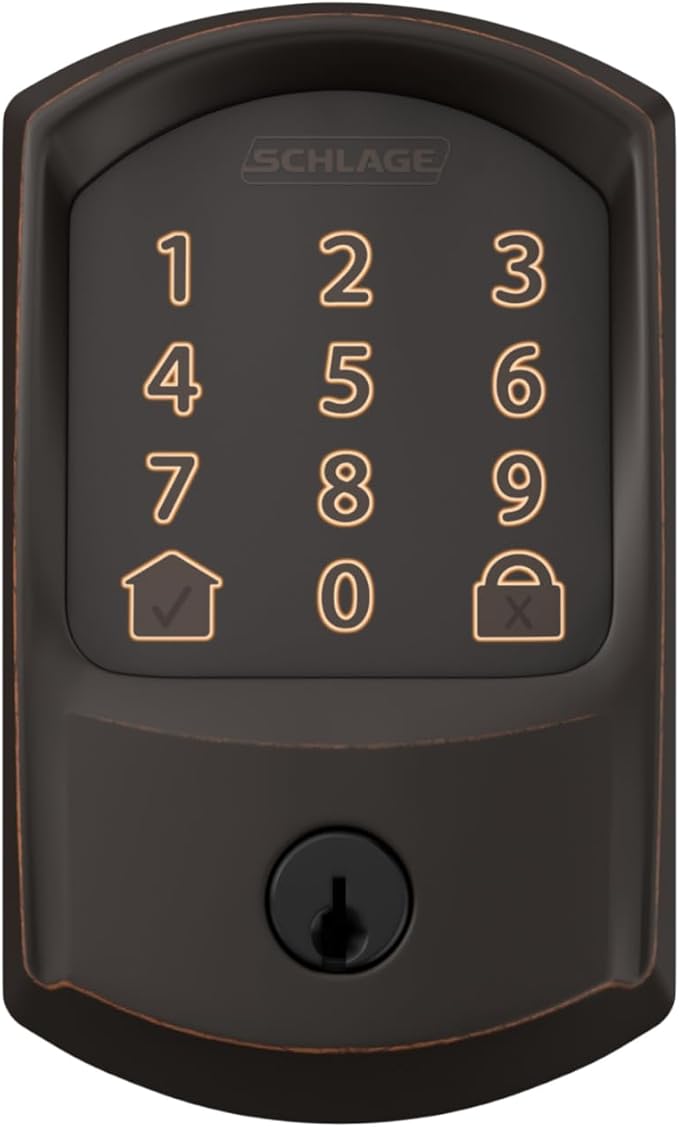 SCHLAGE BE489WB GRW 716 Encode WiFi Deadbolt Smart Lock, Keyless Entry Touchscreen Door Lock with Greenwich Trim, Aged Bronze