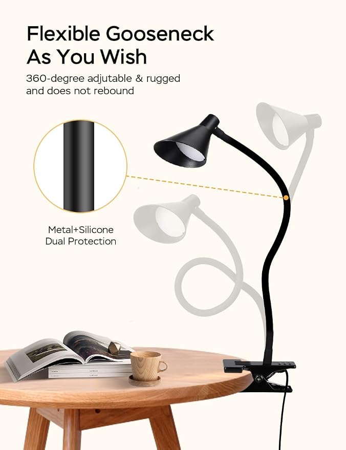 LiFMIRA Clip on Light USB Reading Light Desk Lamp 3 Color Modes Black | 10 - Image 7