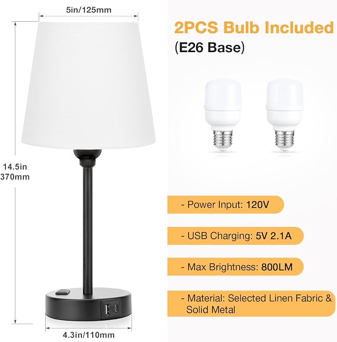 White Bedside Lamps Set 2 for Bedroom - Image 7