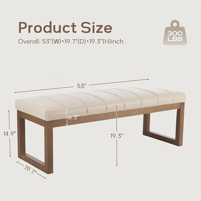 52.7" Bedroom Bench for End of Bed, Faux Leather Entryway Bench | Modern - Image 2