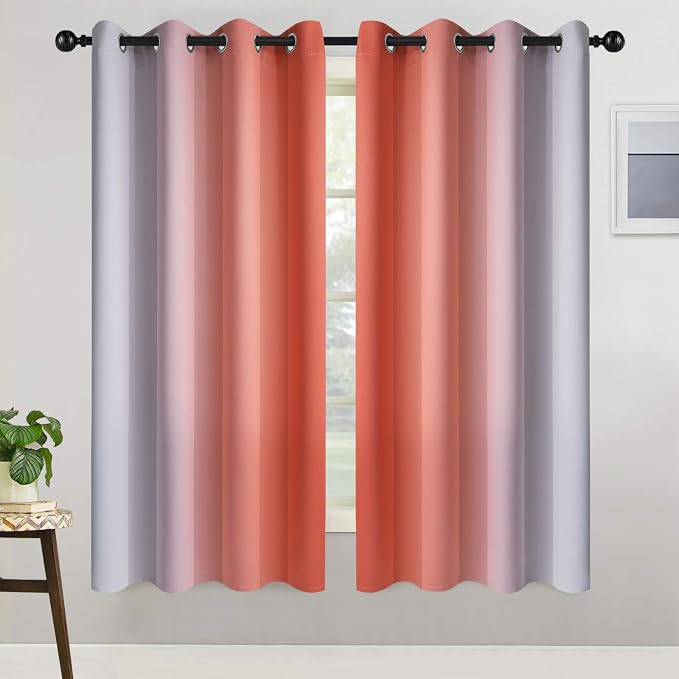 COSVIYA Curtains & Drapes Grommet Ombre Coral Curtains W52 x L63 Inch | - Image 2