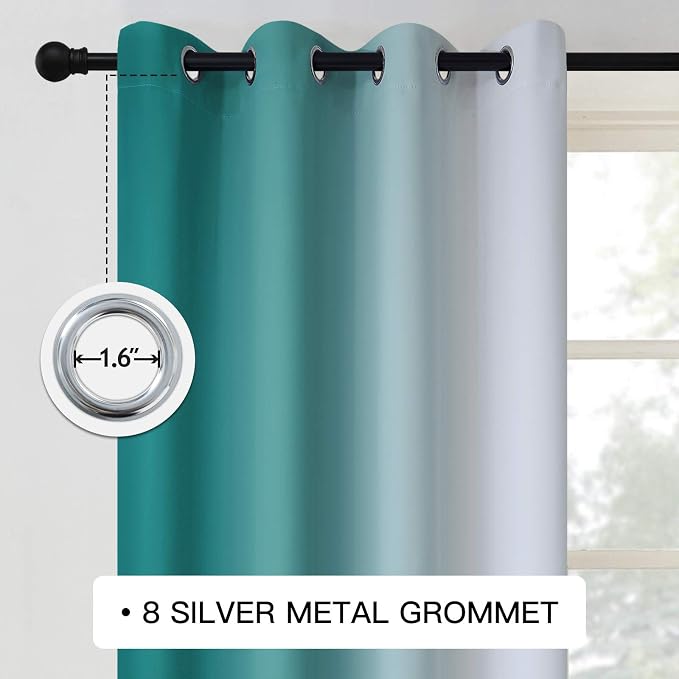 COSVIYA Grommet Ombre Teal Room Darkening Curtains 72 inch Long - Image 3