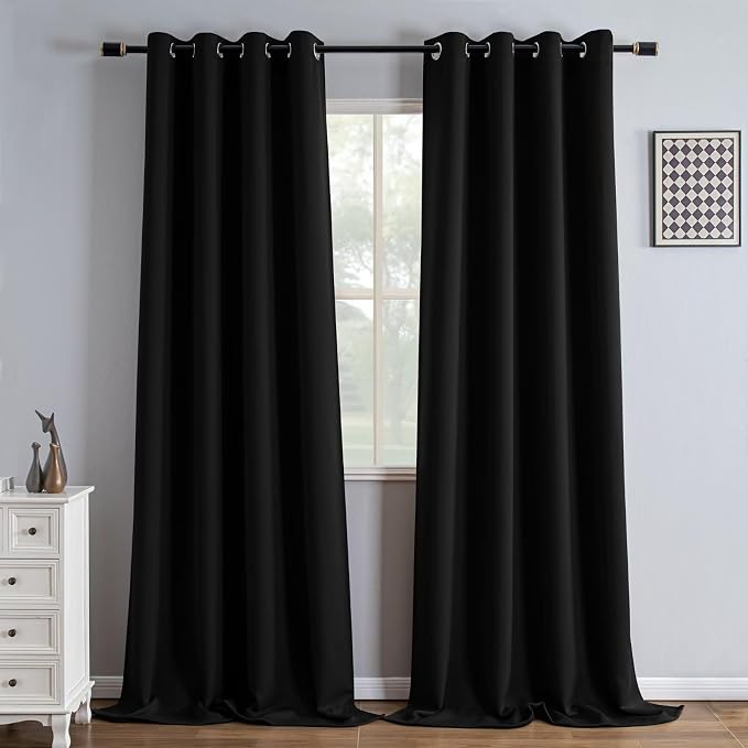 IGEMAEVE Blackout Curtains & Drapes Black 70" W x 96" L Grommets | Bedroom | by IGEMAEVE