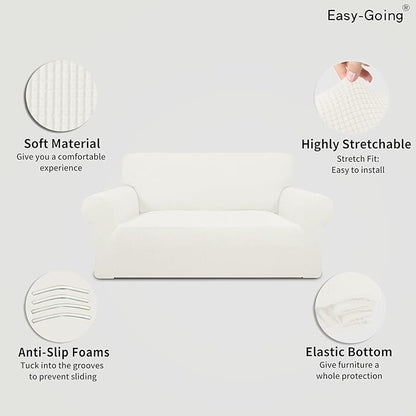Easy-Going Stretch Oversized Loveseat Slipcover 1-Piece Sofa Cover Furniture Protector Couch Soft with Elastic Bottom for Kids Polyester Spandex Jacquard Fabric Small Checks Cream