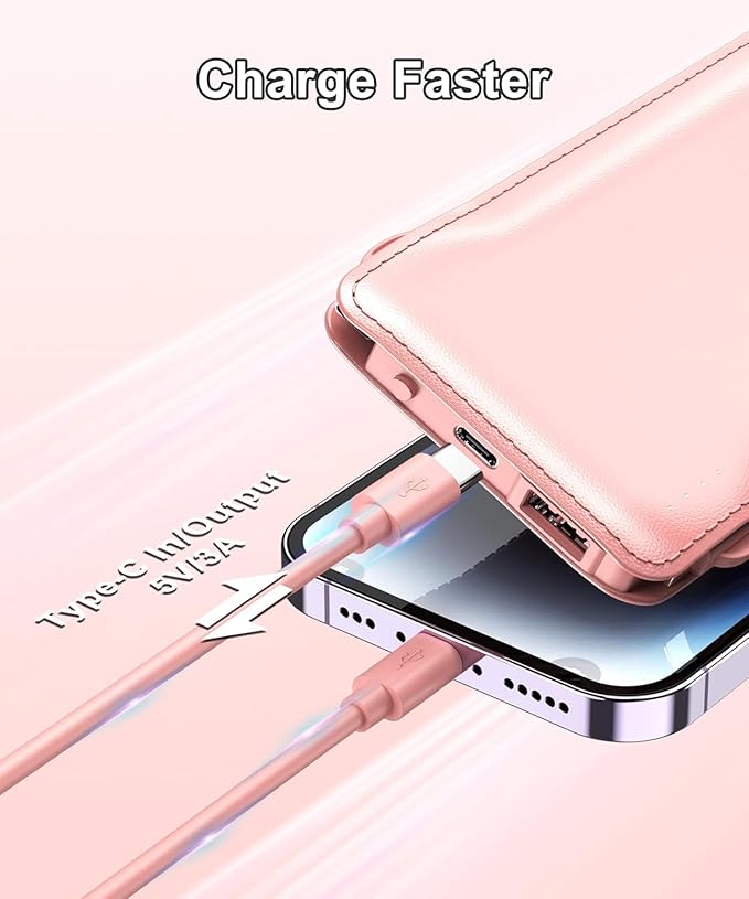 TG90° 10000mah Portable Charger Power Bank with Built-in Cables(No AC Plug),Travel Essentials Battery Pack with Cords Portable Phone Charger Compatible with iPhone and Android Smart Devices