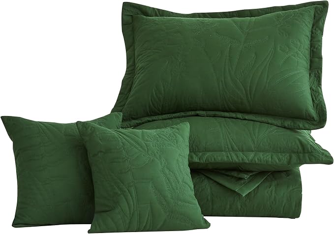 HZ & HY Oversized Queen Bedspreads, Olive Green | Generous Coverage, 5-Piece - Image 9