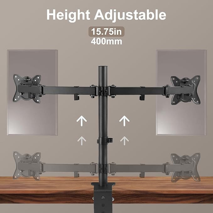 Dual Monitor Desk Mount Easily Set Up，Fully Adjustable Monitor Mount for 2 Monitors Up to 32 Inch,Heavy Duty Dual Monitor Stand Holds up to 22 LBS