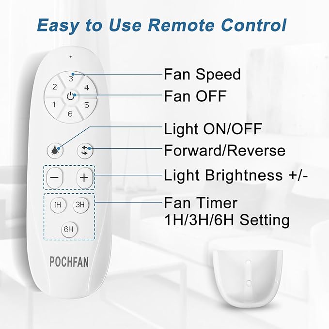 POCHFAN 52 inch White Ceiling Fans with Lights and Remote, Reversible 5 Blades Modern Ceiling Fan for Bedroom, Living Room, Dining Room, LED 3 CCT 6-Speed Noiseless, ETL Listed