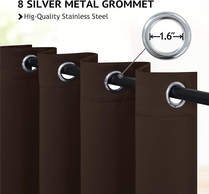 COSVIYA Grommet Blackout Room Darkening Brown Curtains 72 inch Length | Light - Image 2