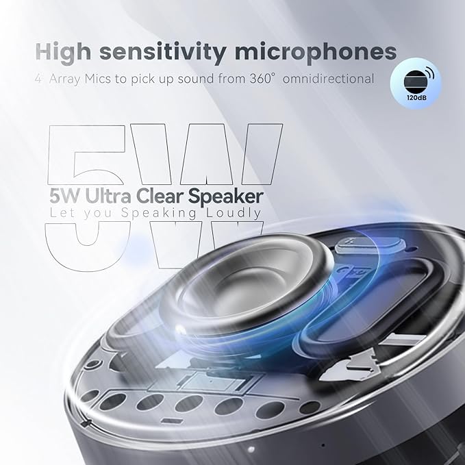 TONGVEO 2-in-1 Conference Speaker and Microphone, Daisy Chain Wireless Bluetooth Speakerphone with 360° omnidirectional mics USB/Dongle/Bluetooth Connection 18H Talk Time for 15-30 People Meeting