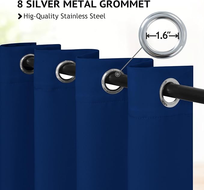 COSVIYA Grommet Blackout Room Darkening Royal Blue Curtains 96 inch Long | - Image 2