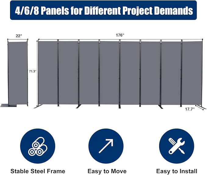Room Divider 8 Panel-176''Wide, 6FT Room Dividers and Folding Privacy Screen | - Image 6