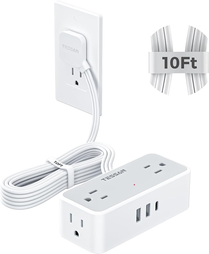 TESSAN Extension Cord 10 FT, Power Strip by TESSAN