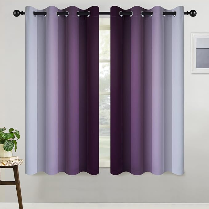 COSVIYA Grommet Room Darkening Ombre Purple Curtains W52xL54 inch | Purple and - Image 2