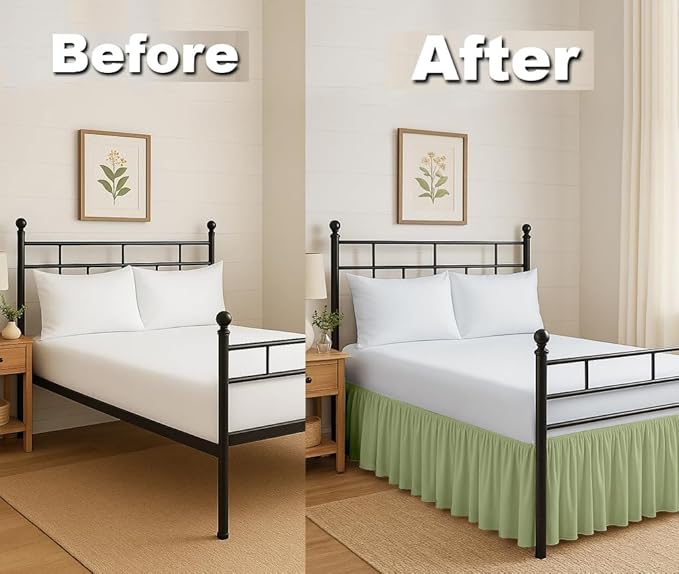 Ruffled Bed Skirt Split Corners with Platform, Tailored Fit Hotel Quality Wrinkle Free Ultra-Soft Microfiber Dust Ruffle, Upto 10 Inch Drop, King, Sage