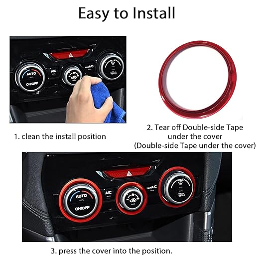 Auovo AC Climate Control Knob Outer Ring Covers Accessories for Subaru Forester 2019-2024 / Crosstrek 2018-2022 2023 / Impreza 2017-2023 Interior for Car Air Condition Switch Control Trim (Red)