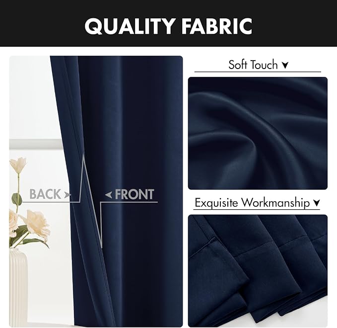 MIULEE Set of 4 Navy Blue 45 Inch Short Blackout Kitchen Window Curtains | - Image 8