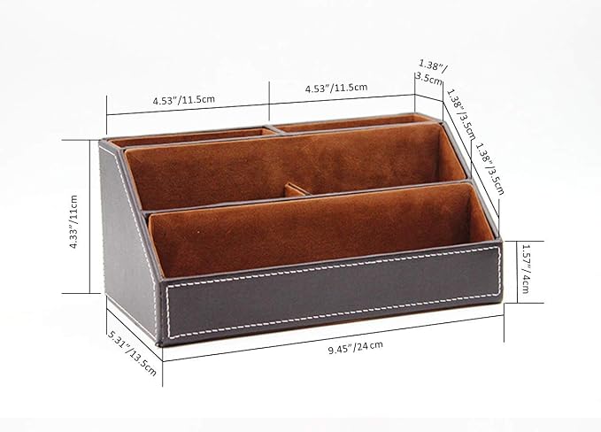 Brown PU Leather Remote Controller Holder TV Guide CD DVD Controller Organizer - Image 2
